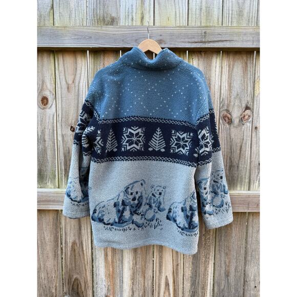 Vintage Polar Bear Fleece Jacket / Nordic Fair Isle Zip-Up - Picture 7 of 9